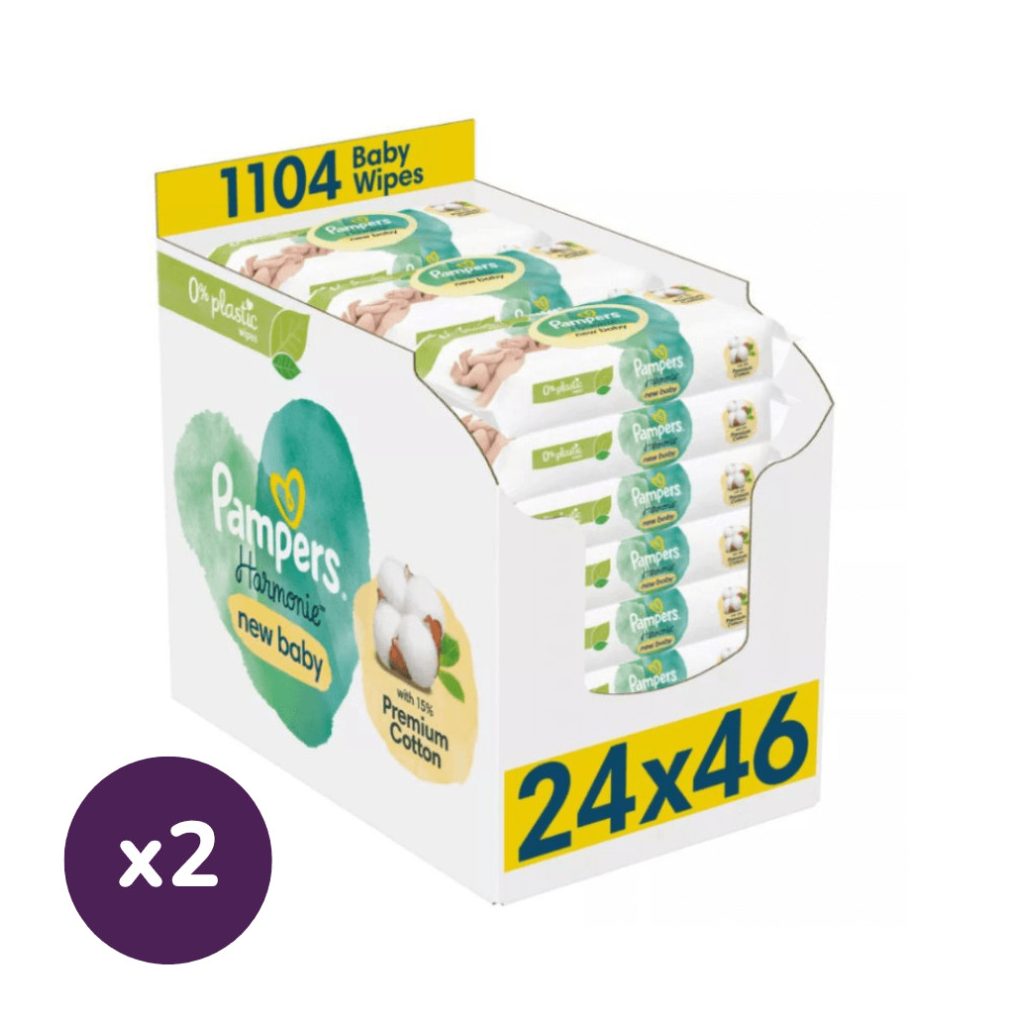 Pampers Harmonie New Baby Plastic Free műanyagmentes nedves törlőkendő (2x24x46 db)