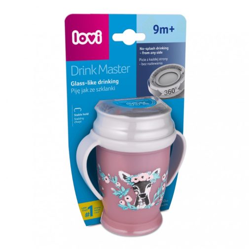 LOVI Drink Master 360° itatópohár, 250 ml (9 hó+) - Wild Soul girl + ajándék kanál szett