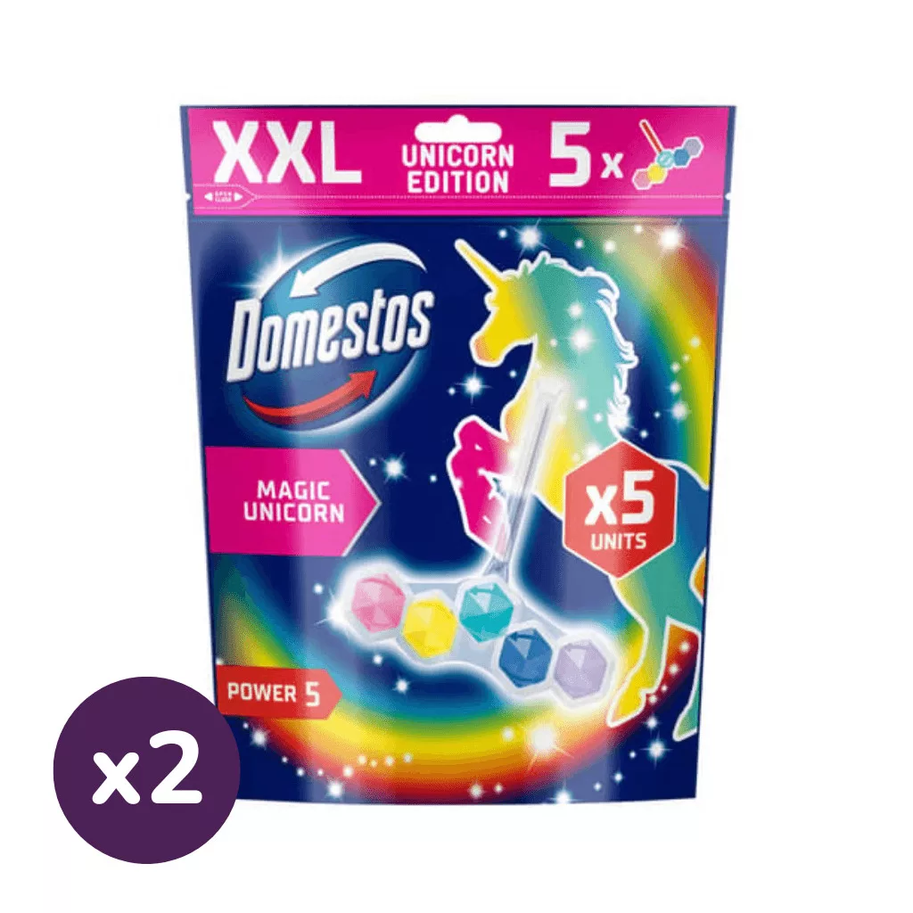 Domestos Power5 WC frissítő blokk, Magic Unicorn (2x5x50 g)