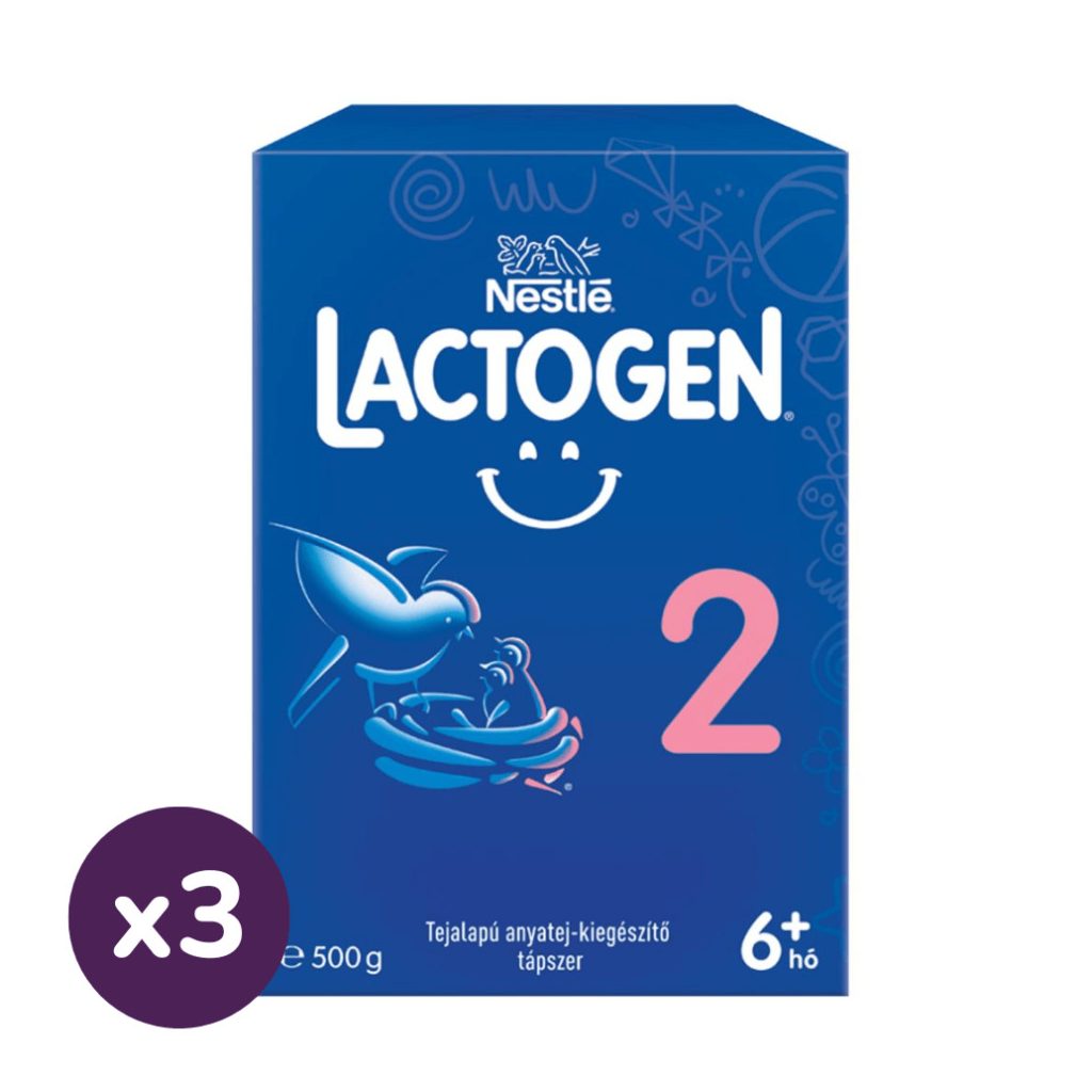Nestlé Lactogen 2 tejalapú anyatej-kiegészítő tápszer 6 hó+ (3x500 g)