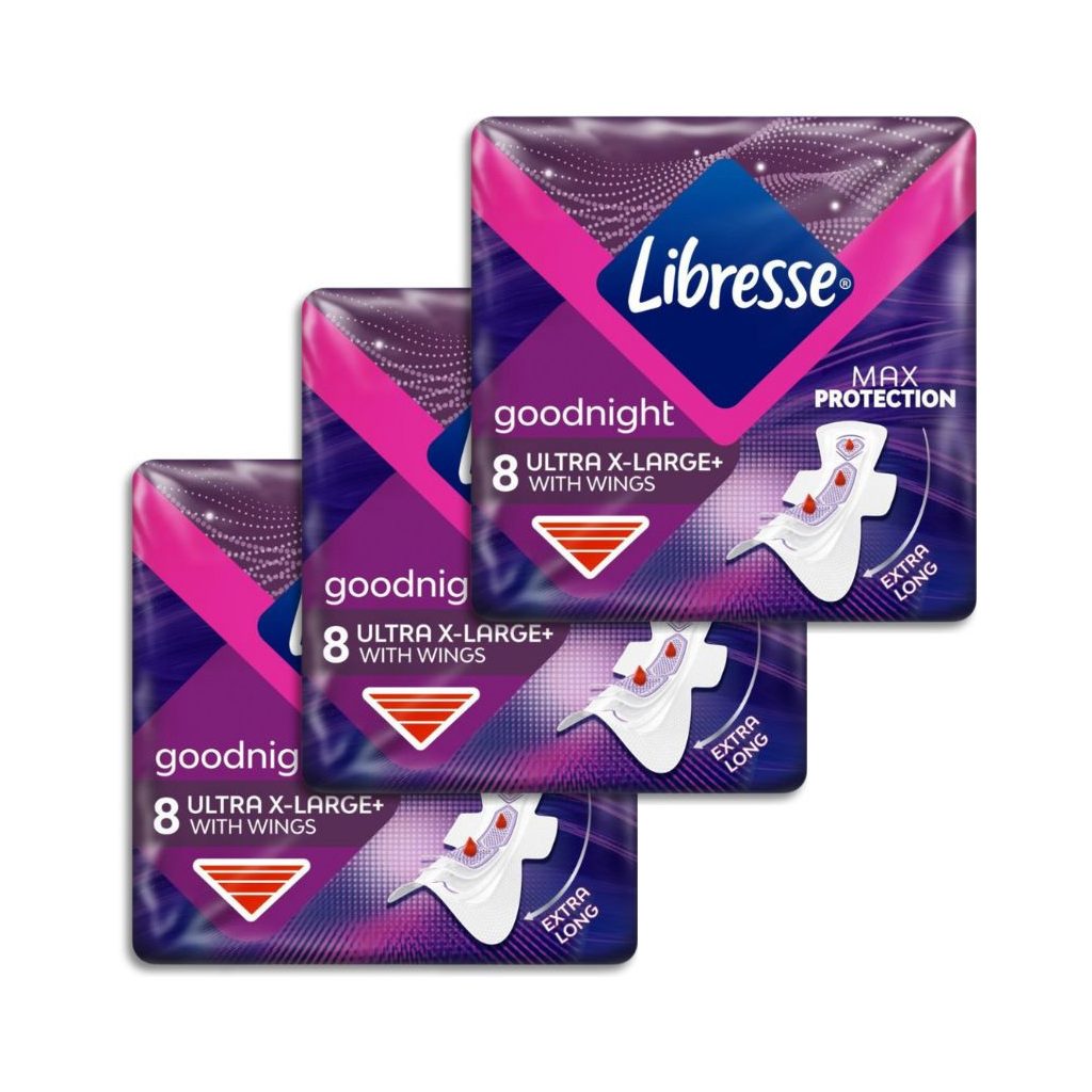Libresse Ultra+ X-Large Goodnight szárnyas éjszakai egészségügyi betét (3x8 db)