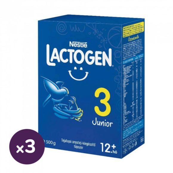 Nestlé Lactogen 3 Junior tejalapú anyatej-kiegészítő tápszer 12 hó+ (3x500 g)