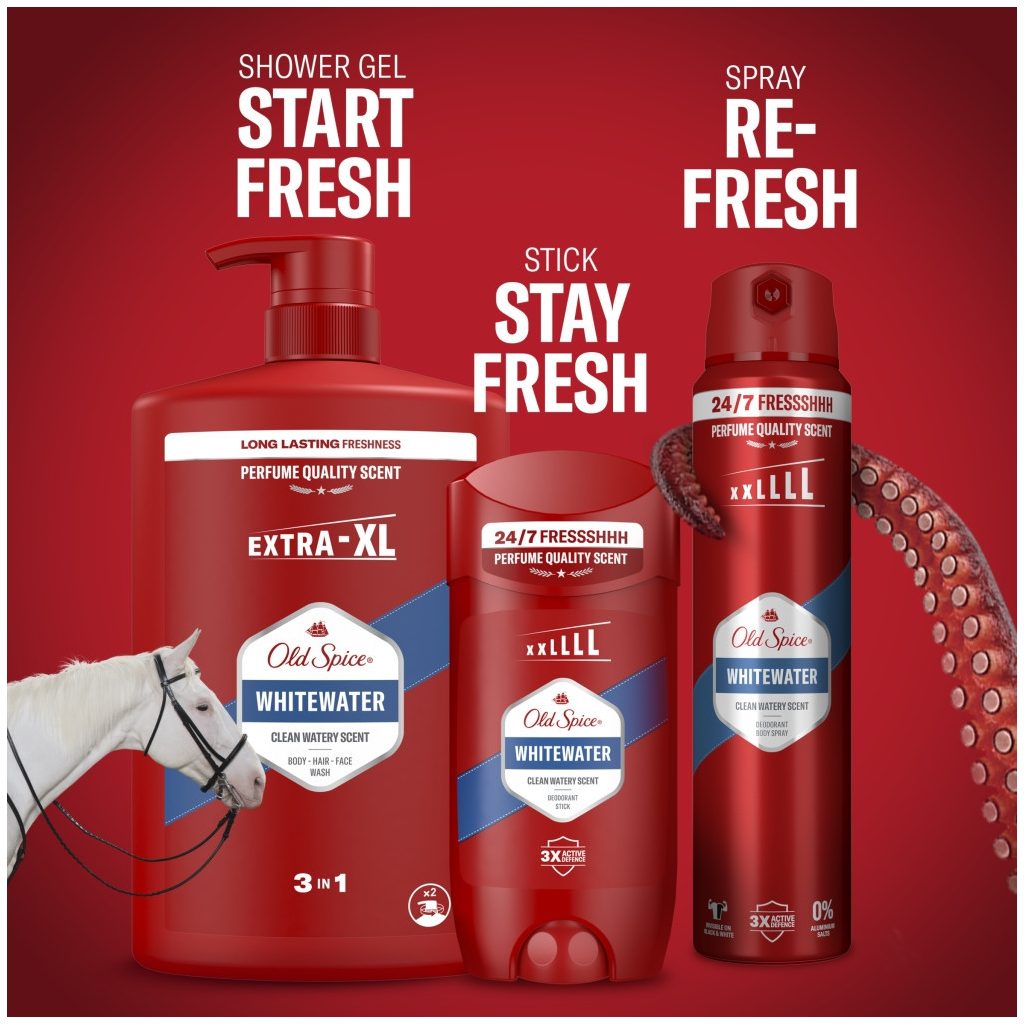 Old Spice Whitewater 3 az 1-ben Tusfürdő és Sampon (4x1000 ml)