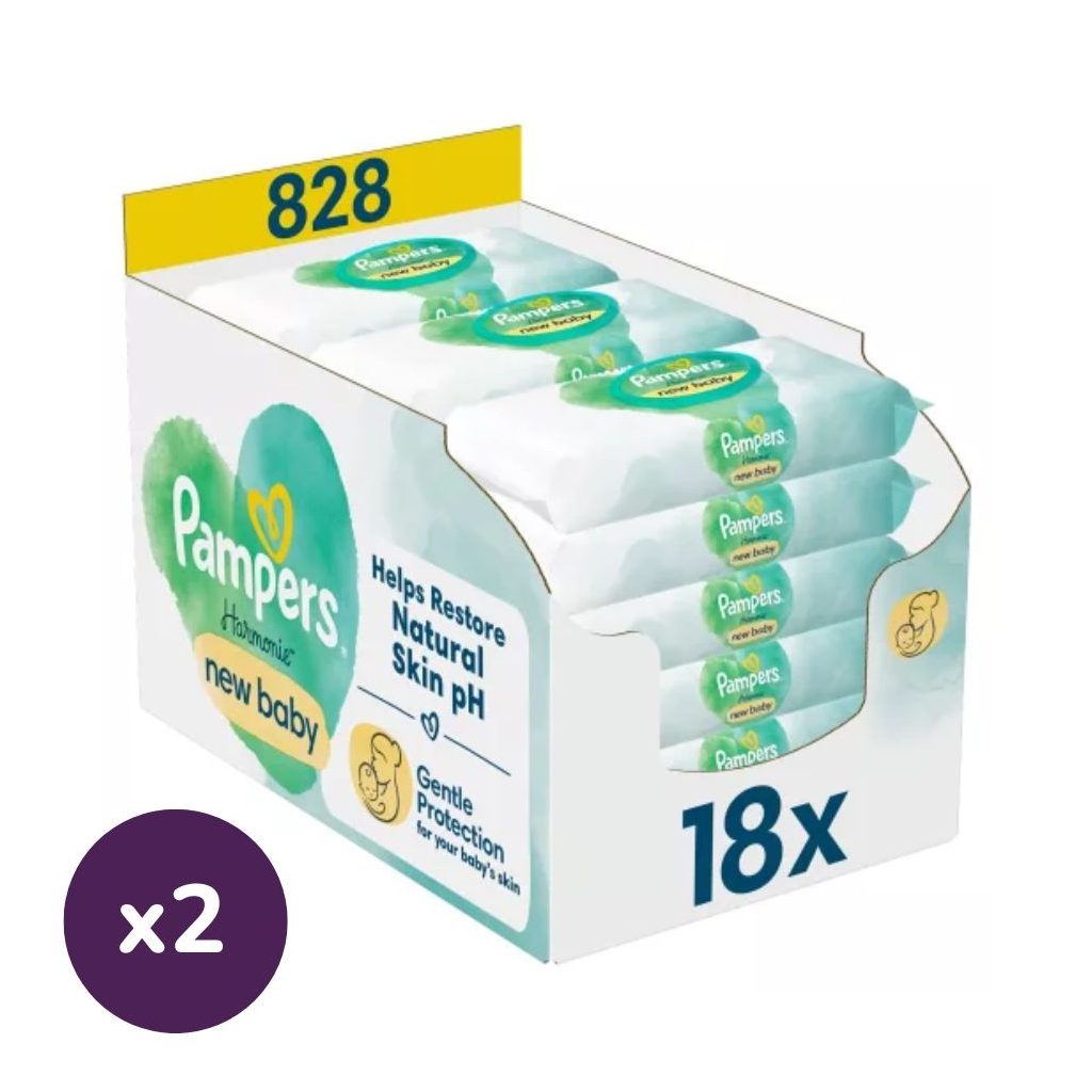 INGYENES SZÁLLÍTÁS - Pampers Harmonie New Baby Plastic Free műanyagmentes nedves törlőkendő (2x18x46 db)