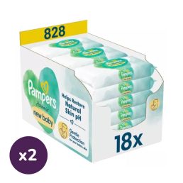   INGYENES SZÁLLÍTÁS - Pampers Harmonie New Baby Plastic Free műanyagmentes nedves törlőkendő (2x18x46 db)