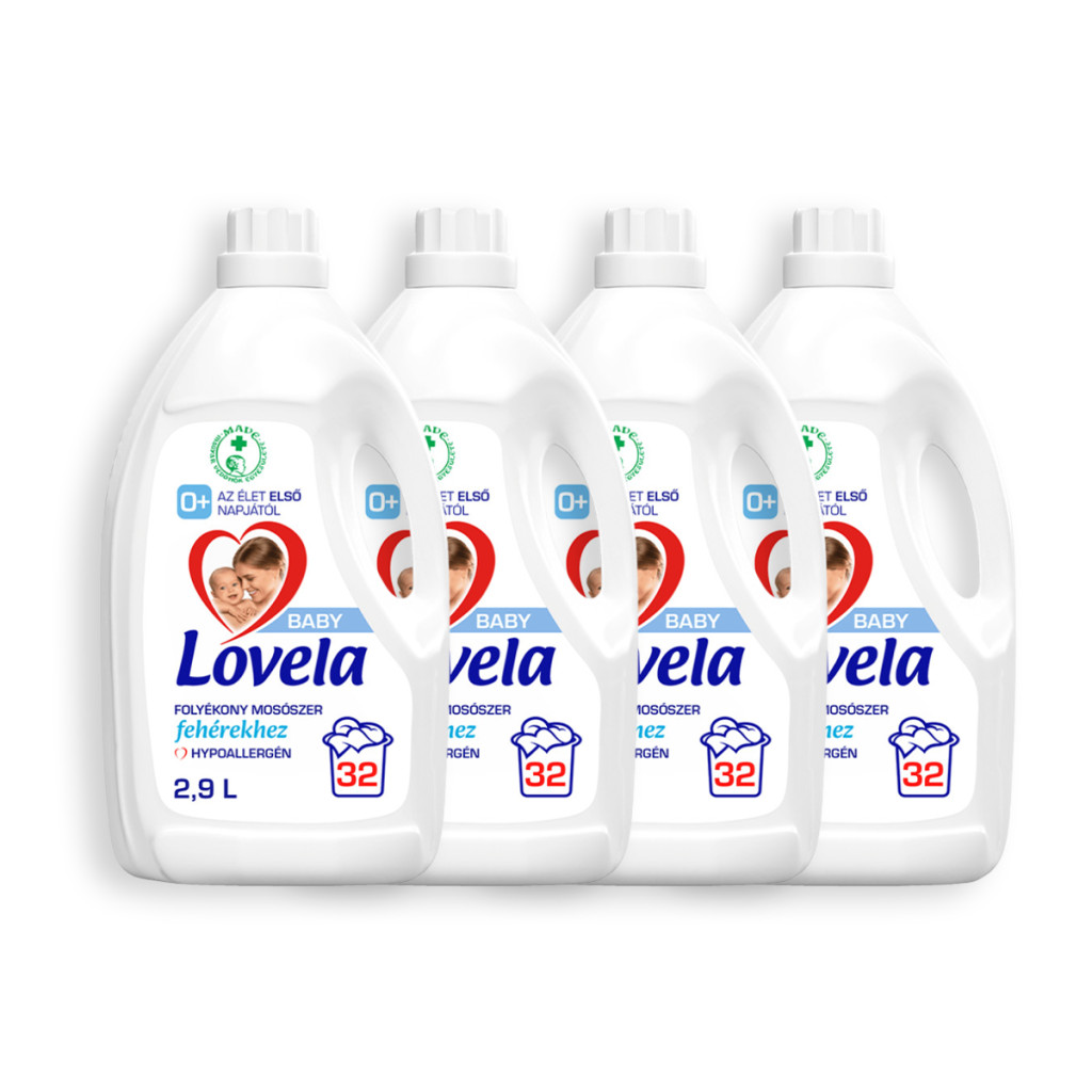 INGYENES SZÁLLÍTÁS - Lovela Baby hipoallergén folyékony mosószer fehér ruhákhoz 4x2,9 liter (128 mosás)