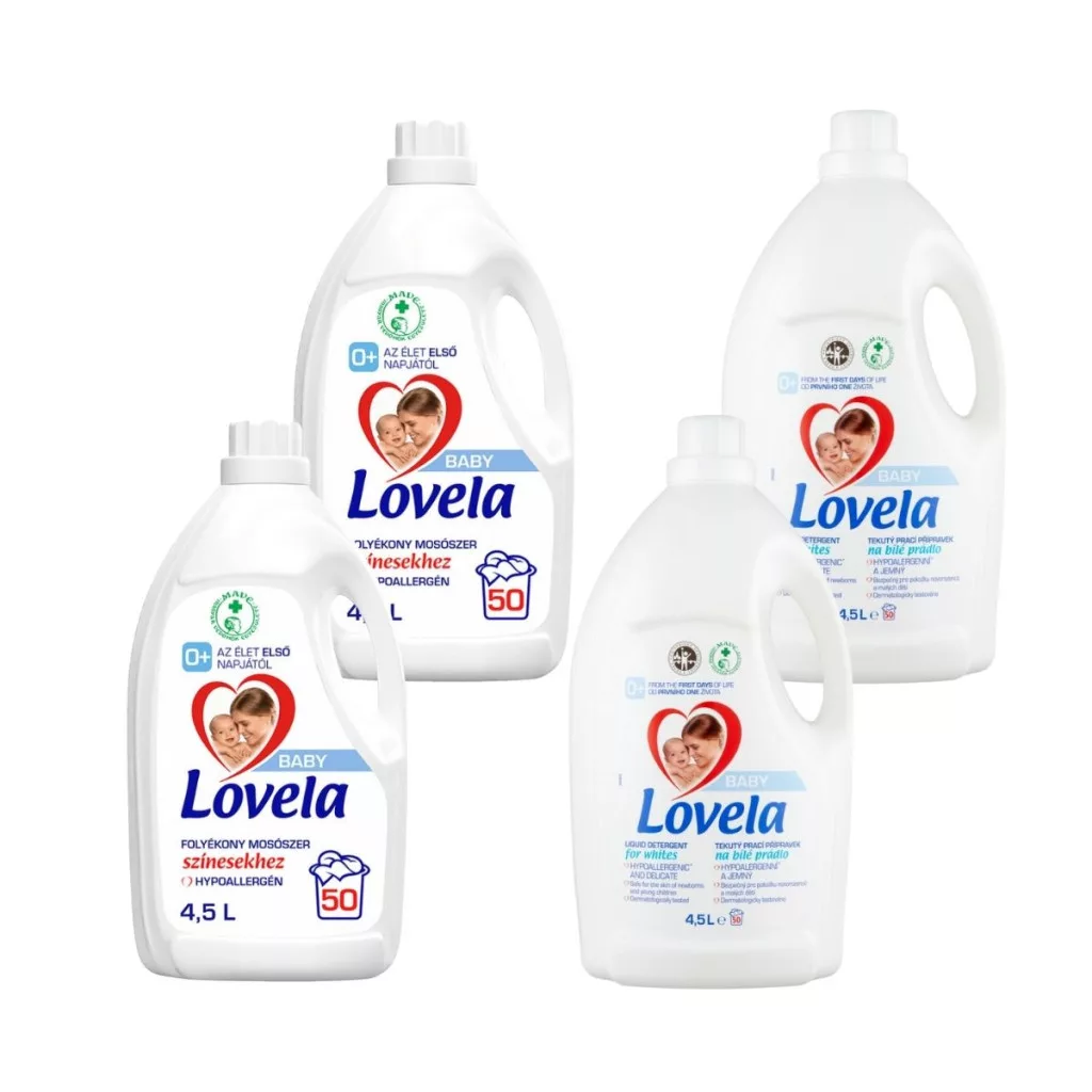 INGYENES SZÁLLÍTÁS - Lovela Baby folyékony mosószer színes és fehér ruhákhoz 4x4,5l (200 mosás)