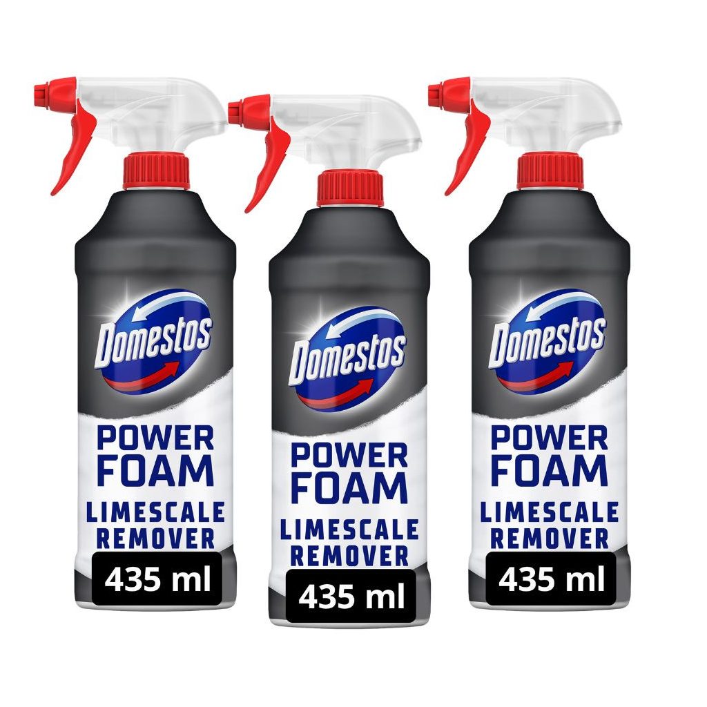 Domestos Power Foam WC és fürdőszoba tisztító hab spray, vízkóoldó (3x435 ml)
