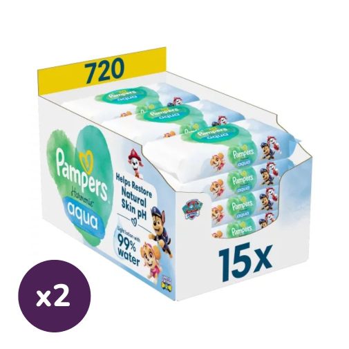 INGYENES SZÁLLÍTÁS - Pampers Mancs Őrjárat Harmonie Aqua Plastic Free műanyagmentes nedves törlőkendő (2x15x48 db)