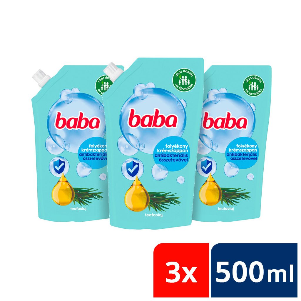 Baba folyékony szappan utántöltő antibakteriális teafaolajjal (3x500 ml)
