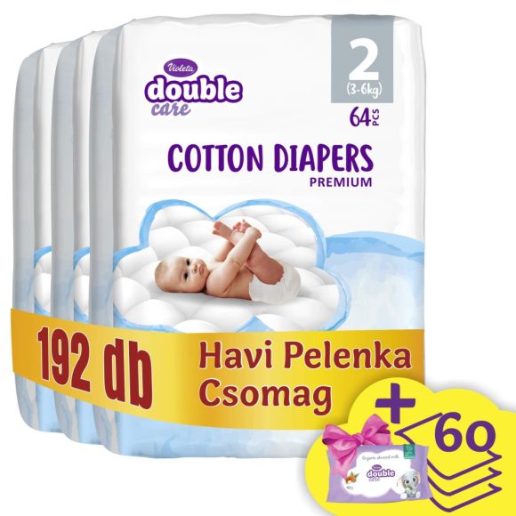 Violeta Double Care Cotton nadrágpelenka 2, 3-6 kg, (+ 60 db ajándék törlőkendő), HAVI PELENKACSOMAG 192 db