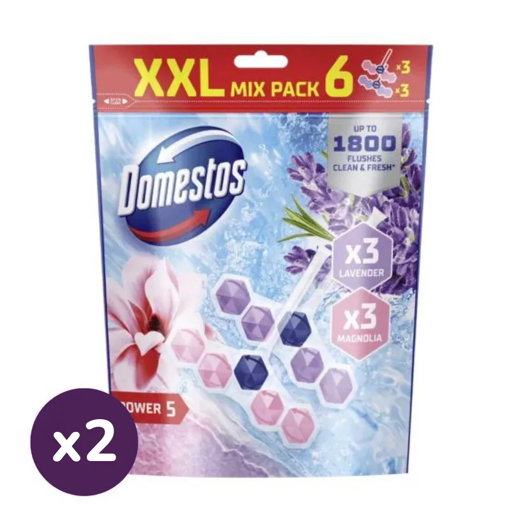 Domestos Power5 WC frissítő blokk mix, Magnolia / Lavender (2x6x50 g)