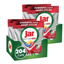   INGYENES SZÁLLÍTÁS - Jar Platinum Plus All in One Mosogatókapszula Lemon (2x204 db) + AJÁNDÉK Jar Power Spray