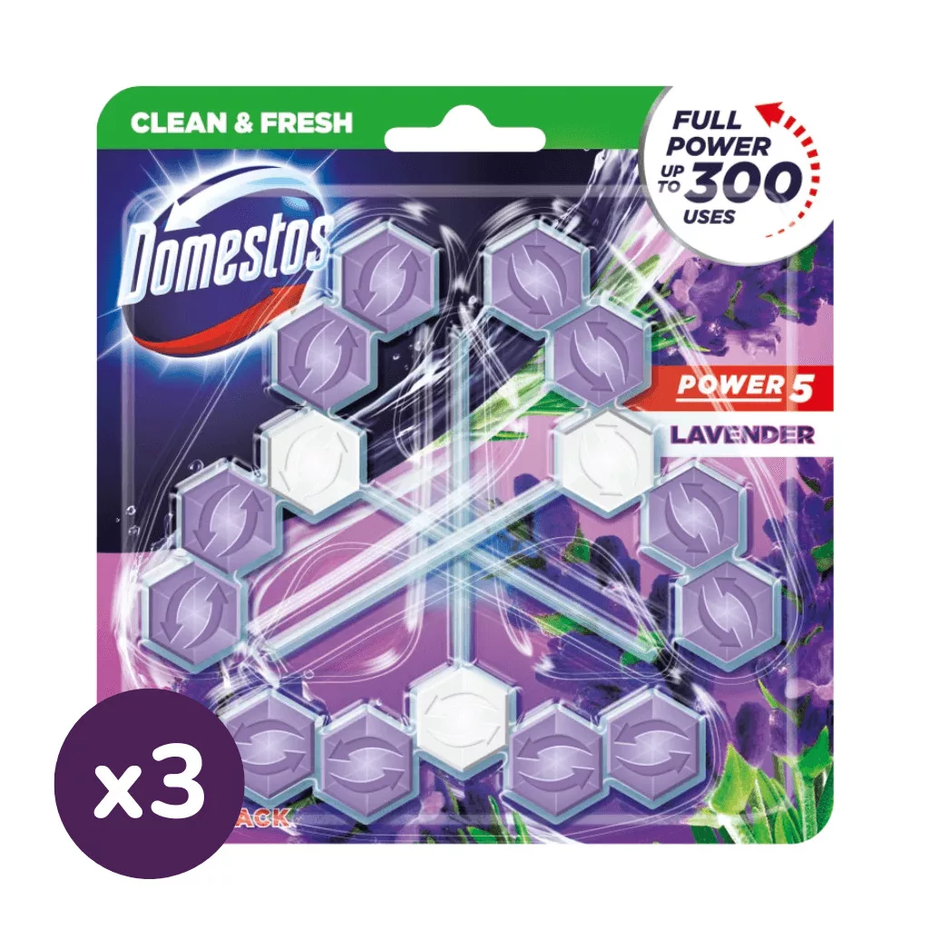 Domestos Power5 WC frissítő blokk, Lavender (3x3x50 g)