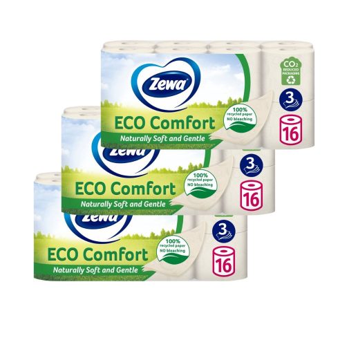 Zewa Eco Comfort 3 rétegű toalettpapír (3x16 tekercs) + ajándék nedves wc-papír