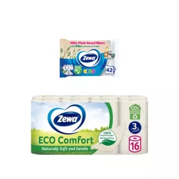   Zewa Eco Comfort 3 rétegű toalettpapír (16 tekercs) + Zewa Kids nedves toalettpapír (42 db)
