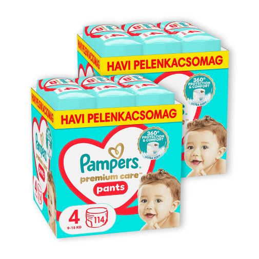 INGYENES SZÁLLÍTÁS - Pampers Premium Care Pants bugyipelenka 4, 9-15 kg 1+1 228 db + ajándék törlőkendő