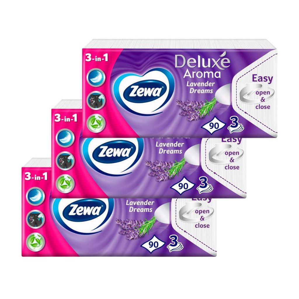Zewa Deluxe Lavender Dreams 3 rétegű illatosított papírzsebkendő (3x90 db)