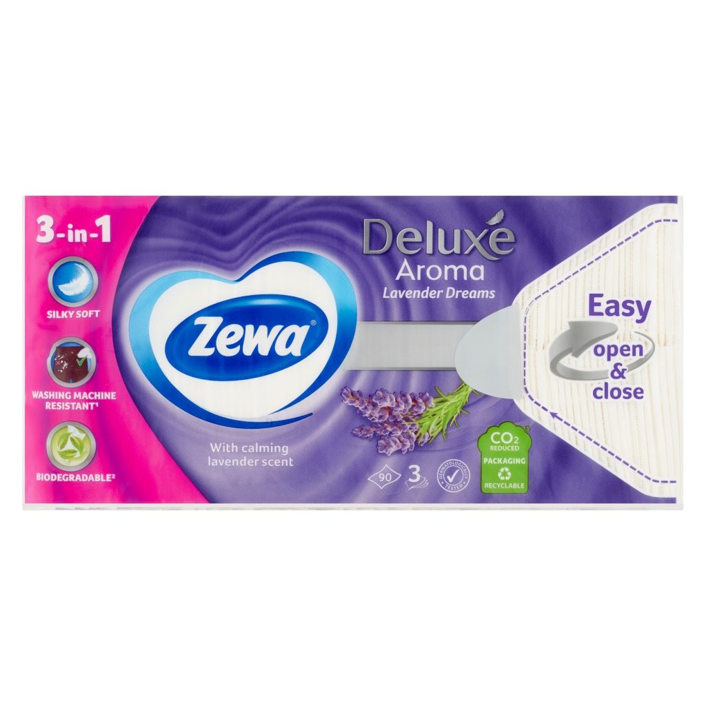 Zewa Deluxe Lavender Dreams 3 rétegű illatosított papírzsebkendő (3x90 db)