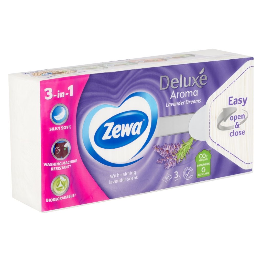 Zewa Deluxe Lavender Dreams 3 rétegű illatosított papírzsebkendő (3x90 db)