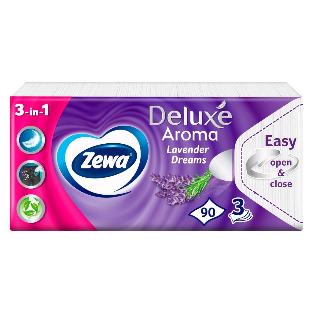 Zewa Deluxe Lavender Dreams 3 rétegű illatosított papírzsebkendő (6x90 db)