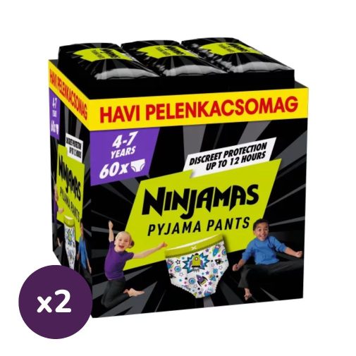INGYENES SZÁLLÍTÁS - Pampers Ninjamas Pyjama Pants éjszakai bugyipelenka űrhajós 4-7, 17-30 kg, 120 db