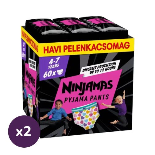 INGYENES SZÁLLÍTÁS - Pampers Ninjamas Pyjama Pants éjszakai bugyipelenka szívecskés 4-7, 17-30 kg, 120 db