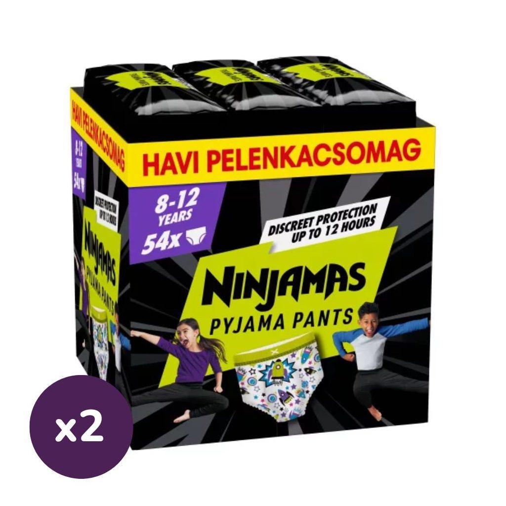 INGYENES SZÁLLÍTÁS - Pampers Ninjamas Pyjama Pants éjszakai bugyipelenka űrhajós 8-12, 27-43 kg, 108 db + ajándék Harmonie törlőkendő