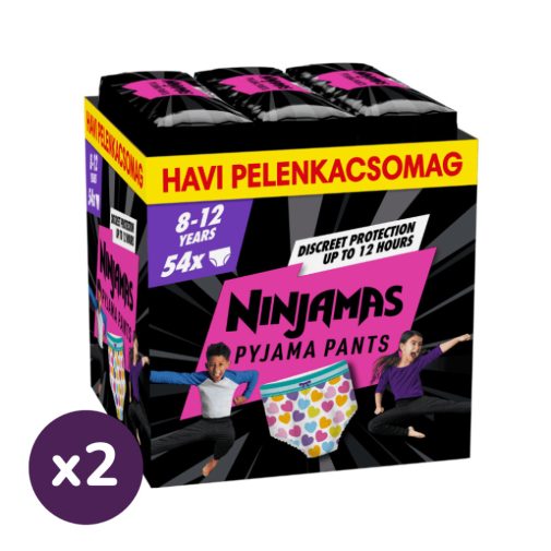 INGYENES SZÁLLÍTÁS - Pampers Ninjamas Pyjama Pants éjszakai bugyipelenka szívecskés 8-12, 27-43 kg, 108 db