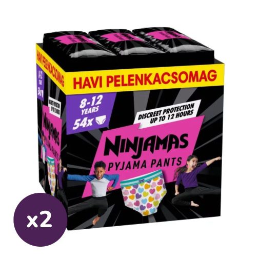 INGYENES SZÁLLÍTÁS - Pampers Ninjamas Pyjama Pants éjszakai bugyipelenka szívecskés 8-12, 27-43 kg, 108 db