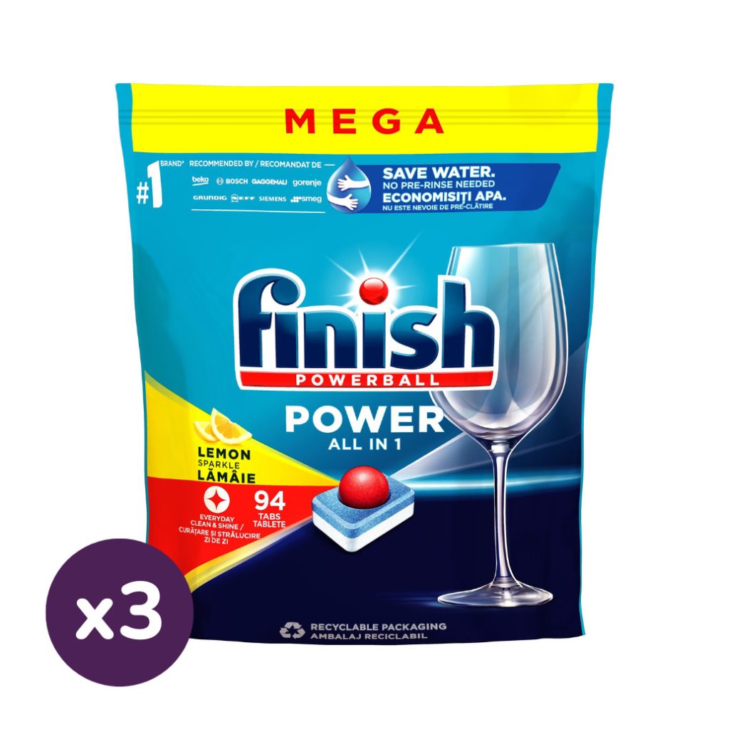 Finish Power All in 1 mosogatógép-tabletta, Lemon (3x94 db)