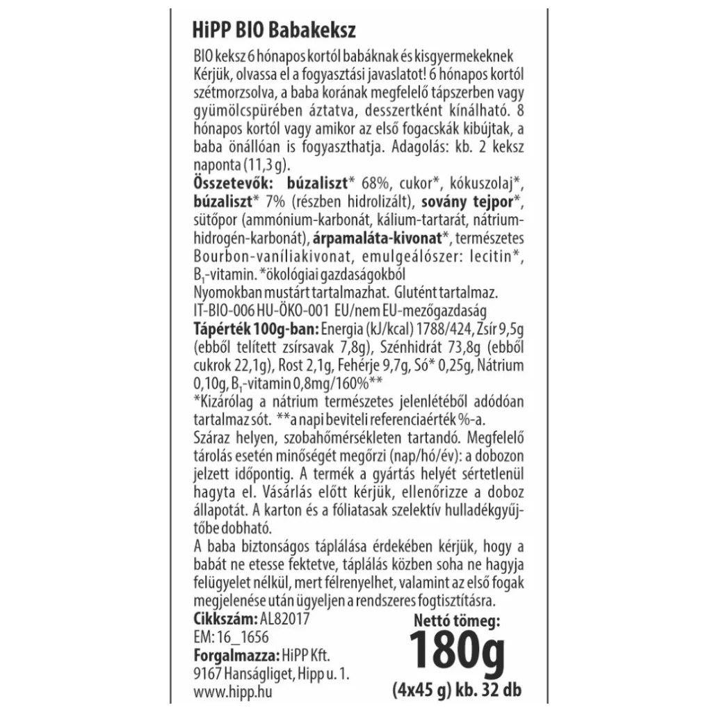 Hipp BIO baba keksz, 6 hó+ (2x180 g)