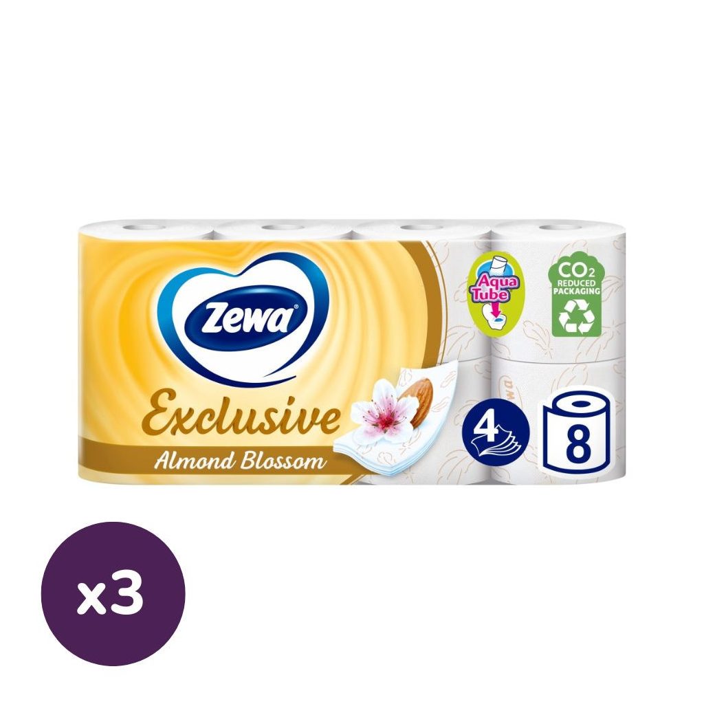 Zewa Exclusive Almond Blossom toalettpapír 4 rétegű (3x8 tekercs)