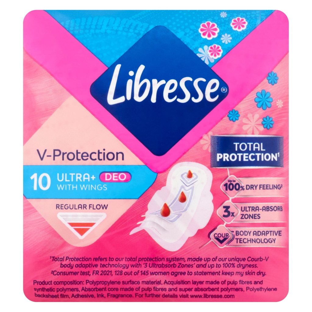 Libresse Ultra+ Deo Freshness & Protection enyhén illatosított szárnyas egészségügyi betét (2x10 db)