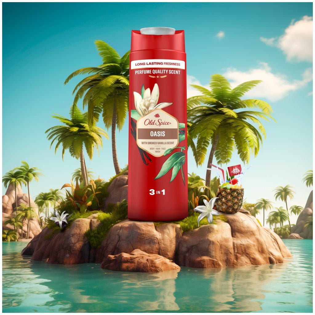 Old Spice Oasis 3 az 1-ben tusfürdő és sampon férfiaknak (2x400 ml)