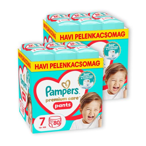 INGYENES SZÁLLÍTÁS - Pampers Premium Care Pants bugyipelenka 7, 15+ kg HAVI PELENKACSOMAG 160 db