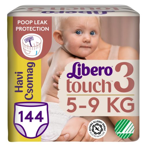 INGYENES SZÁLLÍTÁS - Libero Touch 3 bugyipelenka, 5-9 kg, HAVI PELENKACSOMAG 144 db + ajándék pelenka minta