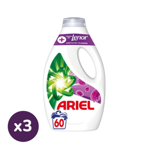 INGYENES SZÁLLÍTÁS - Ariel Turbo Clean Touch of Lenor Amethyst Flower folyékony mosószer 3x3 liter (180 mosás)