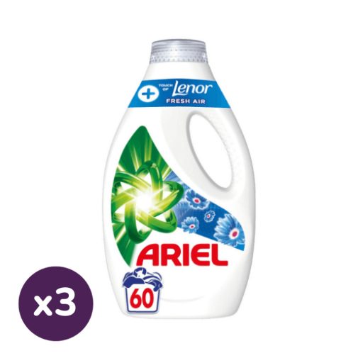 Ariel Turbo Clean Touch of Lenor Fresh Air folyékony mosószer 3x3 liter (180 mosás)