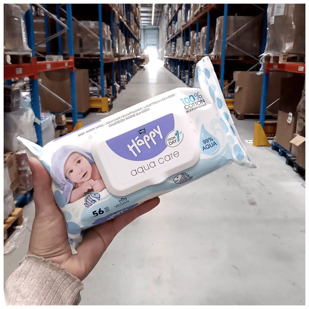Bella Happy Aqua Care vízalapú nedves törlőkendő 12x56 db