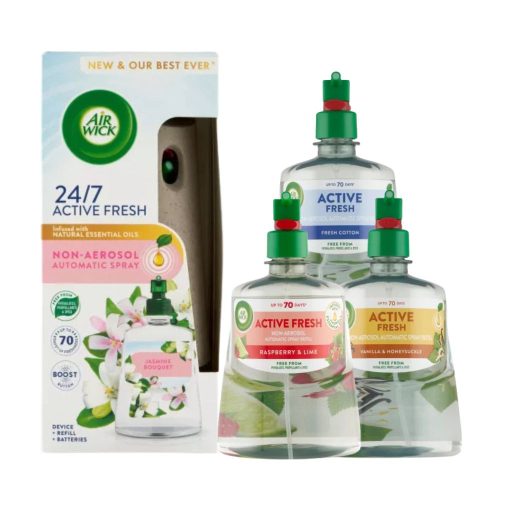 INGYENES SZÁLLÍTÁS - Air Wick Active Fresh Légfrissítő csomag: készülék és 4 db különböző illatú utántöltő