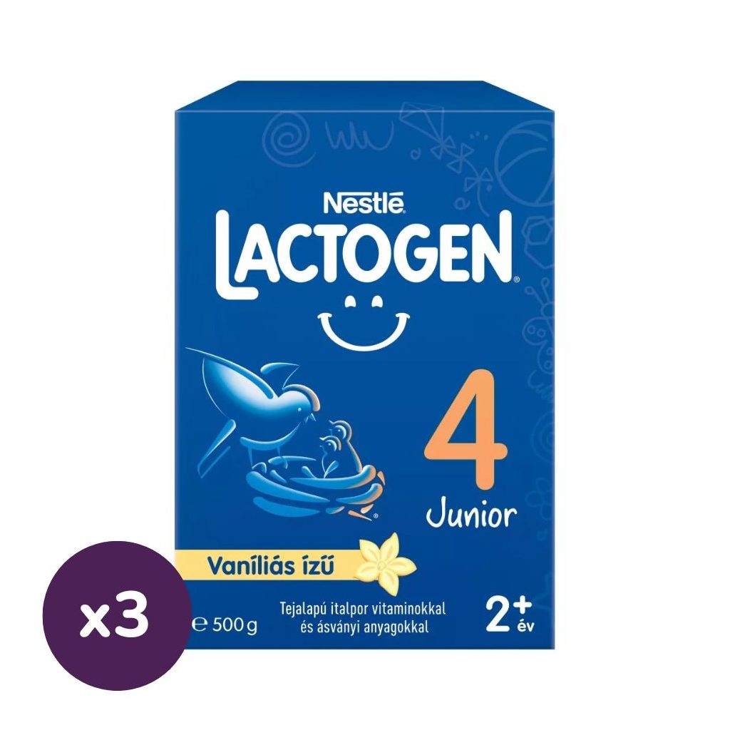 Nestlé Lactogen 4 Junior vaníliás tejalapú italpor vitaminokkal és ásványi anyagokkal 24 hó+ (3x500 g)