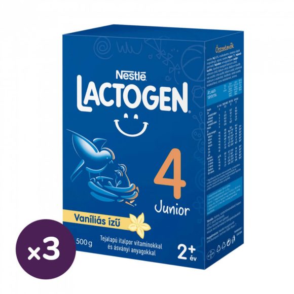 Nestlé Lactogen 4 Junior vaníliás tejalapú italpor vitaminokkal és ásványi anyagokkal 24 hó+ (3x500 g)