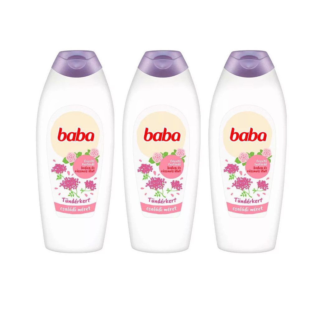 Baba Tündérkert tusfürdő frissítő bodza és rózsavíz illattal 3x750 ml