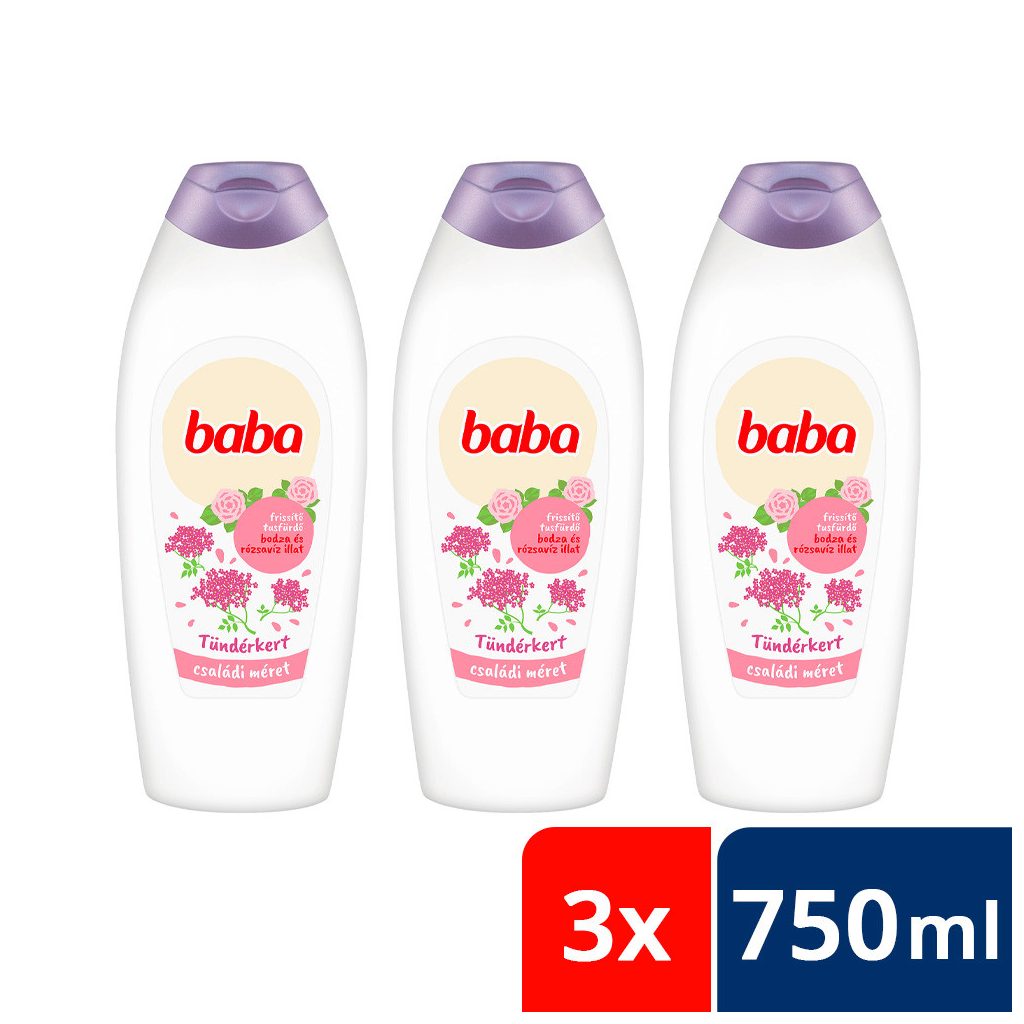 Baba Tündérkert tusfürdő frissítő bodza és rózsavíz illattal 3x750 ml