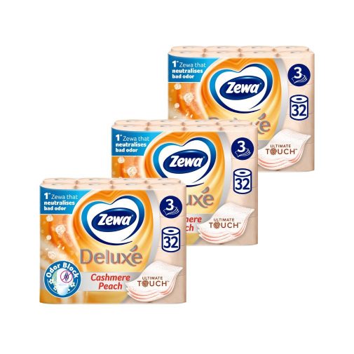 Zewa Deluxe Cashmere Peach 3 rétegű toalettpapír (3x32 tekercs) + ajándék nedves wc-papír