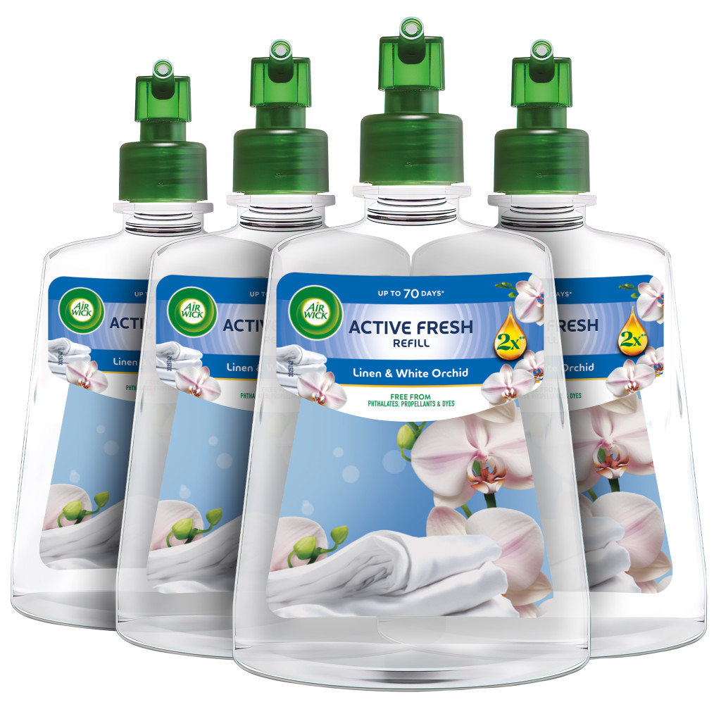 Air Wick Active Fresh Automata Légfrissítő spray utántöltő, Pamut és fehér orchidea (4x228 ml)