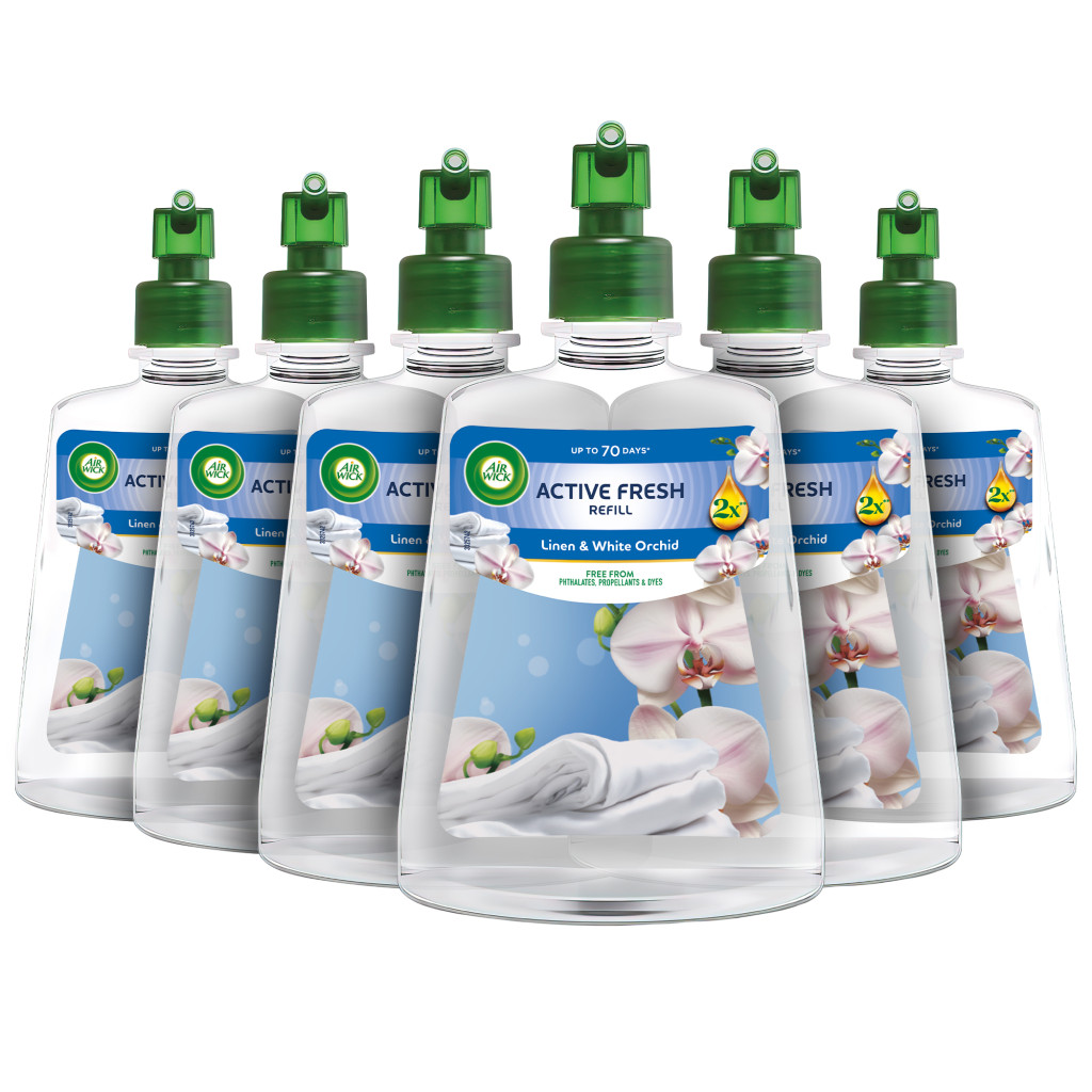 Air Wick Active Fresh Automata Légfrissítő spray utántöltő, Pamut és fehér orchidea (6x228 ml)