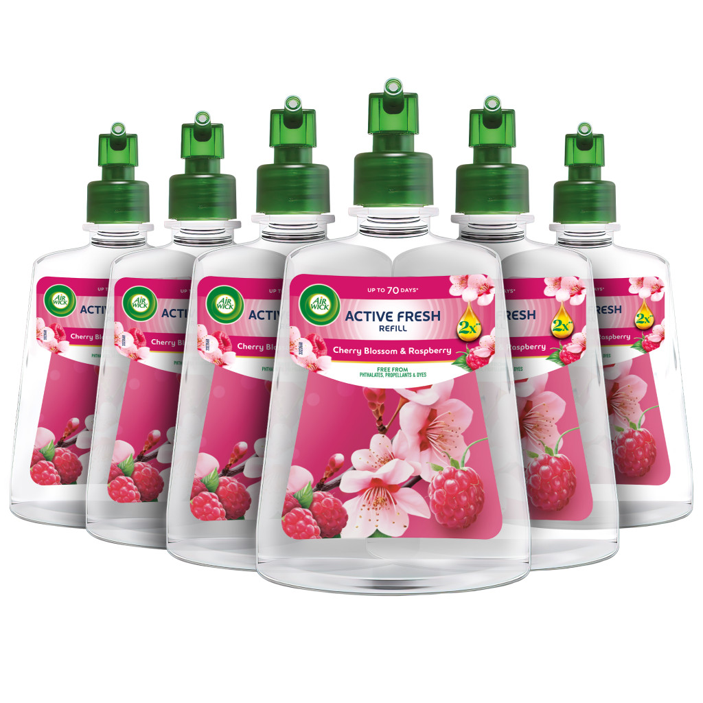 Air Wick Active Fresh Automata Légfrissítő spray utántöltő, Cseresznyevirág és málna (6x228 ml)