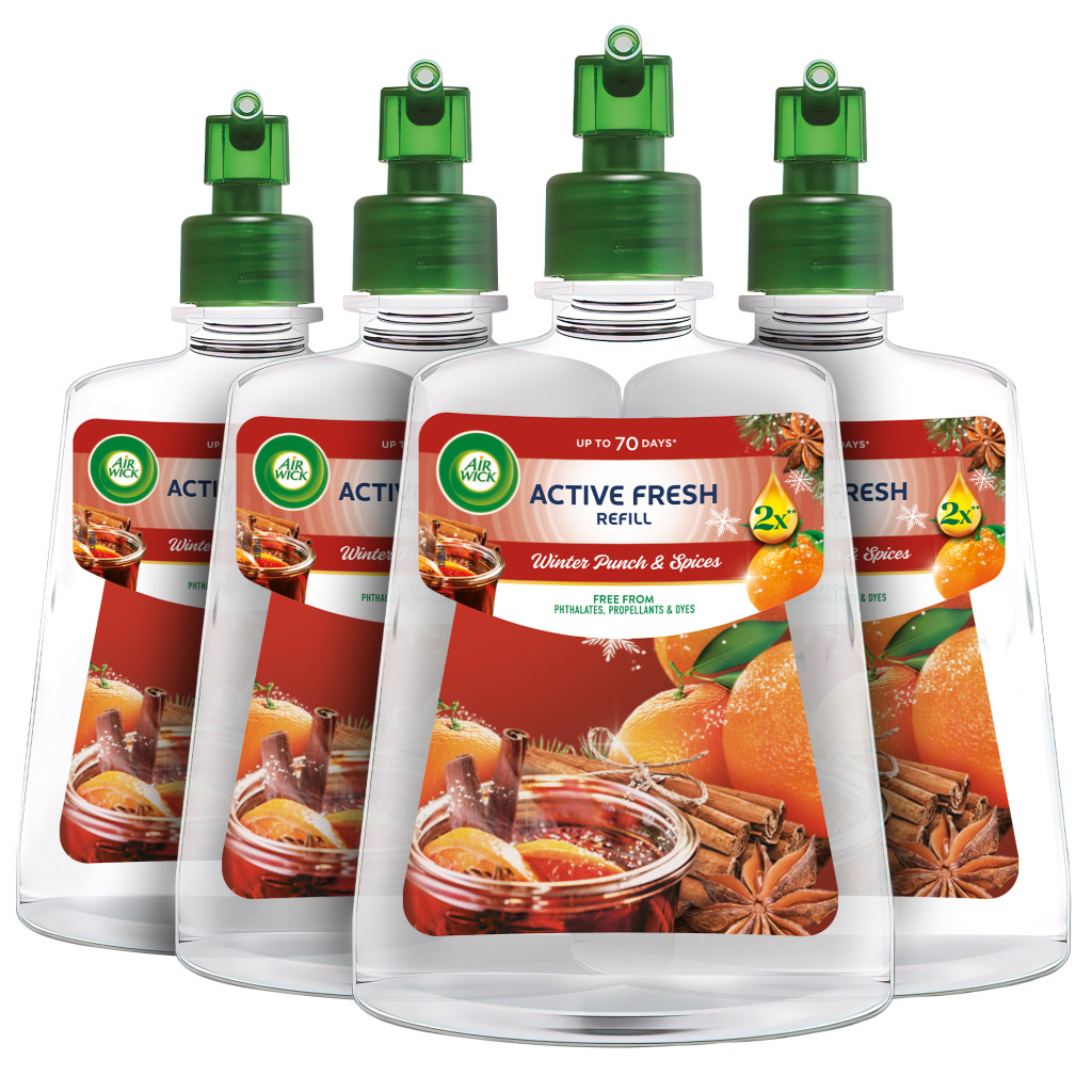 Air Wick Active Fresh Automata Légfrissítő spray utántöltő, Gyümölcsös téli puncs (4x228 ml)